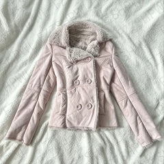 Cyflymder Fashion Y2K Women 90s Coquette Surcoat Playful Lovely Pink Classic Solid Cardigan Korean Harajuku Cute Maiden Long Sleeve Jacket