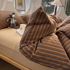 Cyflymder Fashion maillard stripe bed set,twin full queen king retro simple geometric cotton home textile sheet pillow case quilt cover