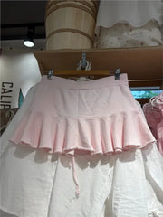 Cyflymder Sweet Pink Lace-up Ballet Skirt Woman Spring Casual Elastic Waist Cotton Sports Skirts Cute All-match A-line Short Faldas New