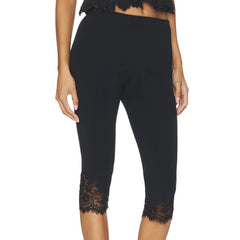 Cyflymder y2k Capris Leggings Women Coquette Clothing Solid Color Lace Patchwork Elastic Waist Cropped Pants Club Streetwear