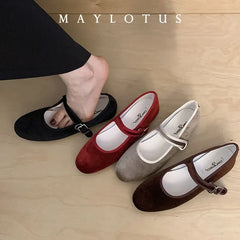Cyflymder Brand New Ballet Flats Stylish Suede Leather Women's Mary Jane Ballet Shoes Laofers Casual Soft Leather Comfortable Flat Shoes