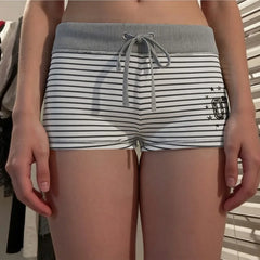 Cyflymder Euramerican Casual Soft All Match Shorts Y2k Constrast Color Striped Summer Punk Hot Pant Harajuku High Street Lazy Punk Trouser