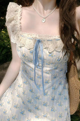 Cyflymder Boutique Floral Sundress Lace Trimmed Overalls with Butterfly Sash Ethereal Sweet Maxi Dress Summer 2025