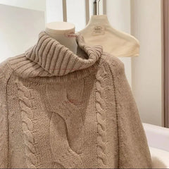 Cyflymder Autumn Elegant Batwing Sleeve Sweater Women Turtleneck Knitted Pullovers Chic Tops Fashion Fur Patchwork Knitted Jumpers 630A