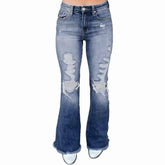 Cyflymder Women Ripped Jeans Ragged Hollow Out Raw Edge High Waist Flare Pants Vintage Boyfriend Style Skinny Sexy Straight Denim Pants