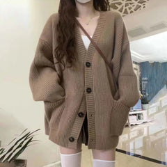 Cyflymder Autumn Winter Knitted Cardigan Women Lazy Style Thick Loose Sweater Coat