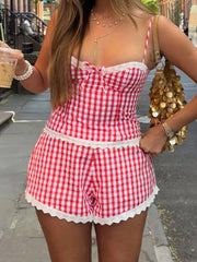 Cyflymder Women s 2 Piece Pajama Set with Floral Prints and Ruffle Details Sleeveless Top and Elastic Waist Shorts for Cozy Loungewear