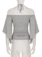 Cyflymder Casual Solid Halter T Shirt Casual Slim Bandage Slash Neck Short Sleeve Tees Women Summer Fashion Streetwear Ladies