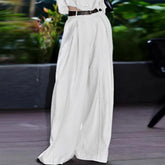 Cyflymder High Waisted Wide Leg Casual Pants Woman Autumn Summer New Pockets White Loose Trousers for Ladies Clothes