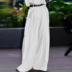Cyflymder High Waisted Wide Leg Casual Pants Woman Autumn Summer New Pockets White Loose Trousers for Ladies Clothes