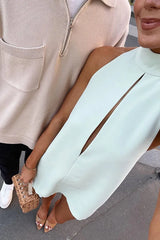 Cyflymder Elegant Women's Mini Dresses Turtleneck Hollow Out Slim Fit Solid Regular Causal Basic Summer Halter Vestidos Female