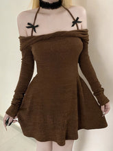 Cyflymder Autumn Sweet Y2k Halter Slash Neck Long Sleeve Solid All Match Slim Short knitted Dresses