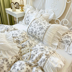 Cyflymder 100% Cotton Princess Bedding Sets Luxury Rose Flowers Printing Ruffles Duvet Cover Set Bed Skirt Bedspread Pillowcases 4/6Pcs