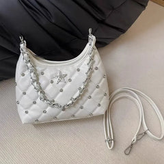 Cyflymder Vintage White Y2k Underarm Bagwomen 2025 New Trendy Beading Chain Leather Shoulder Bags Female Retro Casual Crossbody Bags New