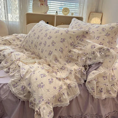 Cyflymder 100% Cotton Vintage Countryside Rose Floral Lace Ruffles Duvet Cover Set Bed Skirt Or Bed Sheet Pillowcases Girls Bedding Set
