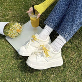 Cyflymder White Sneaker Women New Style Thick-soled Heightening Round-Tip Lace-up Fashion Casual Multi-purpose Platform Shoes,35-40