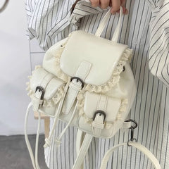 Cyflymder Lace Patchwork Fairy Fashion Handbags Y2k Aesthetic Chic Casual Simple Backpacks Korean Women Mini Sweet Preppy Schoolbags