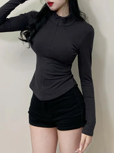 Cyflymder Spring Short Spicy Girl Slim Fit Long sleeved Top for Women's New Fat MM Large Waist Wrap Yoga T-shirt Bottom