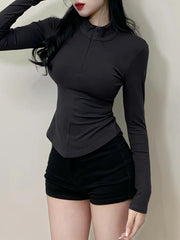 Cyflymder Spring Short Spicy Girl Slim Fit Long sleeved Top for Women's New Fat MM Large Waist Wrap Yoga T-shirt Bottom