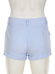 Cyflymder Casual Slim Striped Shorts Holiday Basic Folds Low-Waisted Shorts Women 2025 Summer Fashion Streetwear Ladies Office