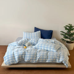 Cyflymder 100% Cotton Bedding set Check Pattern Duvet Cover Set with Pillowcase Japanese Style housse de couette Quilt Cover set King Size