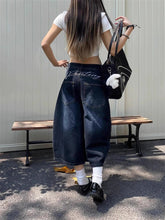 Cyflymder Summer Cool Girl Wide Leg Letter Embroidery Denim Cropped Pants Women's Calf-length Jeans Female High Waist Capris Pants