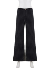 Cyflymder Wide Leg Pants for Women High Waist Striped Print Long Pants Spring Fashion Loose Casual Trousers Office Streetwear