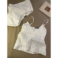 Cyflymder Girls Lace Suspender Pajamas Women's Summer New Simple Loungewear Two-piece Set