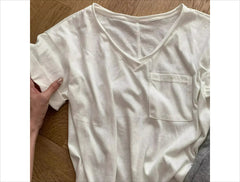 Cyflymder Simple Lazy Wind V-neck White Short-sleeved Pajamas Women's Summer T-shirt Shorts Loungewear Set