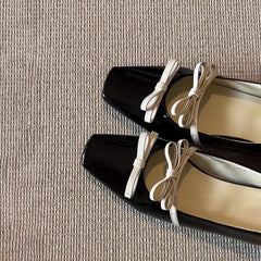 Cyflymder Mary Janes Ballet Flat Shoes French Butterfly Knot Low Cut Versatile Elegant Women's Shoes Round Toe Rubber