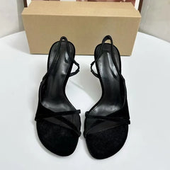 Cyflymder Summer Sexy Open Toe High Heels Women Sandals Cross Strap Design Velvet Back Strap Elegant Banquet Wedding Dress Shoes
