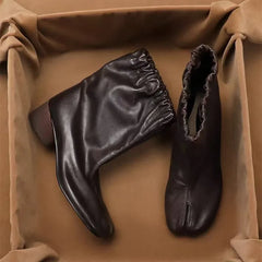 Cyflymder New Tabit Ankle Boots for Women Autumn Winter Vintage Split Toe PU Leather High Heels Chelsea Casual Short Boots Shoes Booties