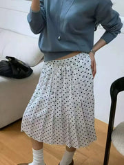 Cyflymder Spring New Arrival Lace-up Pleated Polka Dot Midi Skirt
