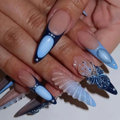 Cyflymder 24pcs French Almond Press on Nails Colorful False Nails Summer Wearable Stick-on Nails Fake Nail Uñas Накладные Ногти 네일팁