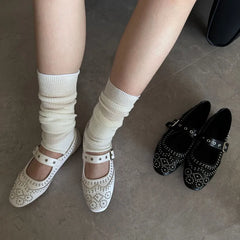 Cyflymder Retro Rivet Buckle Design Flats Women Round Toe Shallow Elegant Mary Jane Shoes for Ladies Fashion Brand Designer Casual Shoes