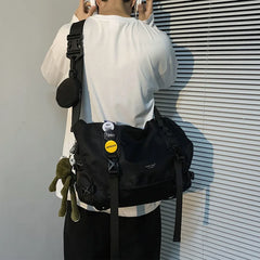 Cyflymder Shopper Nylon Shoulder Gothic Black Crossbody Messenger Tote Bags For Men Women's Hip Hop Techwear Satchel Waist Goth Postman