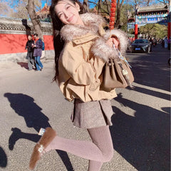 Cyflymder French High Heel Furry Shoes Women Fleece Lined Warm Winter Pumps Bow Square Toe Mary Jane Block Heel Footwear