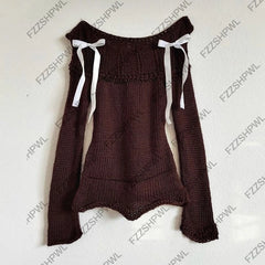 Cyflymder Bowknot Harajuku Trend Y2k Knitted sweater Vintage vibe Punk Clothes Streetwear Hotsweet Pullover Fashion Goth Knitt Top Unique