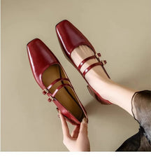 Cyflymder Women's Mary Jane Shoes 2025 Spring Autumn New Fashion Buckle Strap Luxury Leather Shoes Comfortable Square Toe Party Sexy Pumps