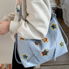 Cyflymder Fashion Preppy Backpacks Casual Plaid Star Embroidery Crossbody Bags All Match Women Y2k Aesthetic Shoulder Handbags Streetwear