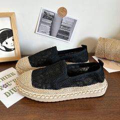 Cyflymder Shoes Black Flats Slip-on Tennis Female Ladies' Footwear Autumn Slip On Breathable Dress Fall Fisherman Fabric Lace Shoes Woman