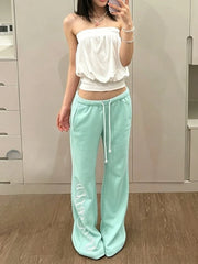 Cyflymder Harajuku Letter Printing Casual Wide Leg Trousers Y2k Aesthetic Women Drawstring Pants Vintage Grunge Slim Fit Pantalon Femme