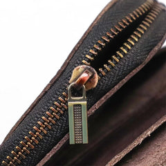 Cyflymder Genuine Leather Wallet For Men Women Vintage Handmade Short Small Men's Purse Card Holder With Zipper Coin Pocket Money Bag