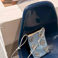Cyflymder Casual Denim Crossbody Bag Women's Single Shoulder Outdoor Travel Small Satchel Embroidery Rivet Street Trend Soft