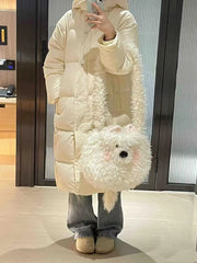 Cyflymder Cute Dog Plush Shoulder Bag Women's Fashion Cartoon Large Capacity Lamb Fur Crossbody Bag Soft Handle Spring Casual Underarm Bag