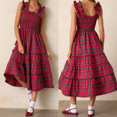 Cyflymder Women Sleeveless Dress Summer Patchwork Casual Plaid Print Ruffled A-Line Party Dress for Beach Club Streetwear