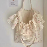 Cyflymder Fashion Girls Sweet Flower Print Handbags Y2k Aesthetic Chic Ruffled Pleated Shoulder Bags Japanese Ins Women Fairy Underarm Bag