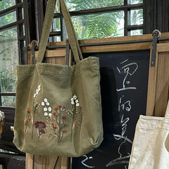 Cyflymder 2025 Embroidered New Single Shoulder Canvas Bags Versatile Casual Retro Ethnic Style Bag
