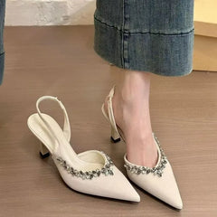 Cyflymder Fashion Rhinestone Design Women's Sandal Comfort Non-slip Pointed Toe Low Heel Ladies Loafers Elegant Women's Sandal 4567
