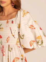 Cyflymder Women s Maxi Dress with Tropical Print Short Sleeve Square Neckline Summer Dress Casual A-line Beach Dress with Oceanic Design